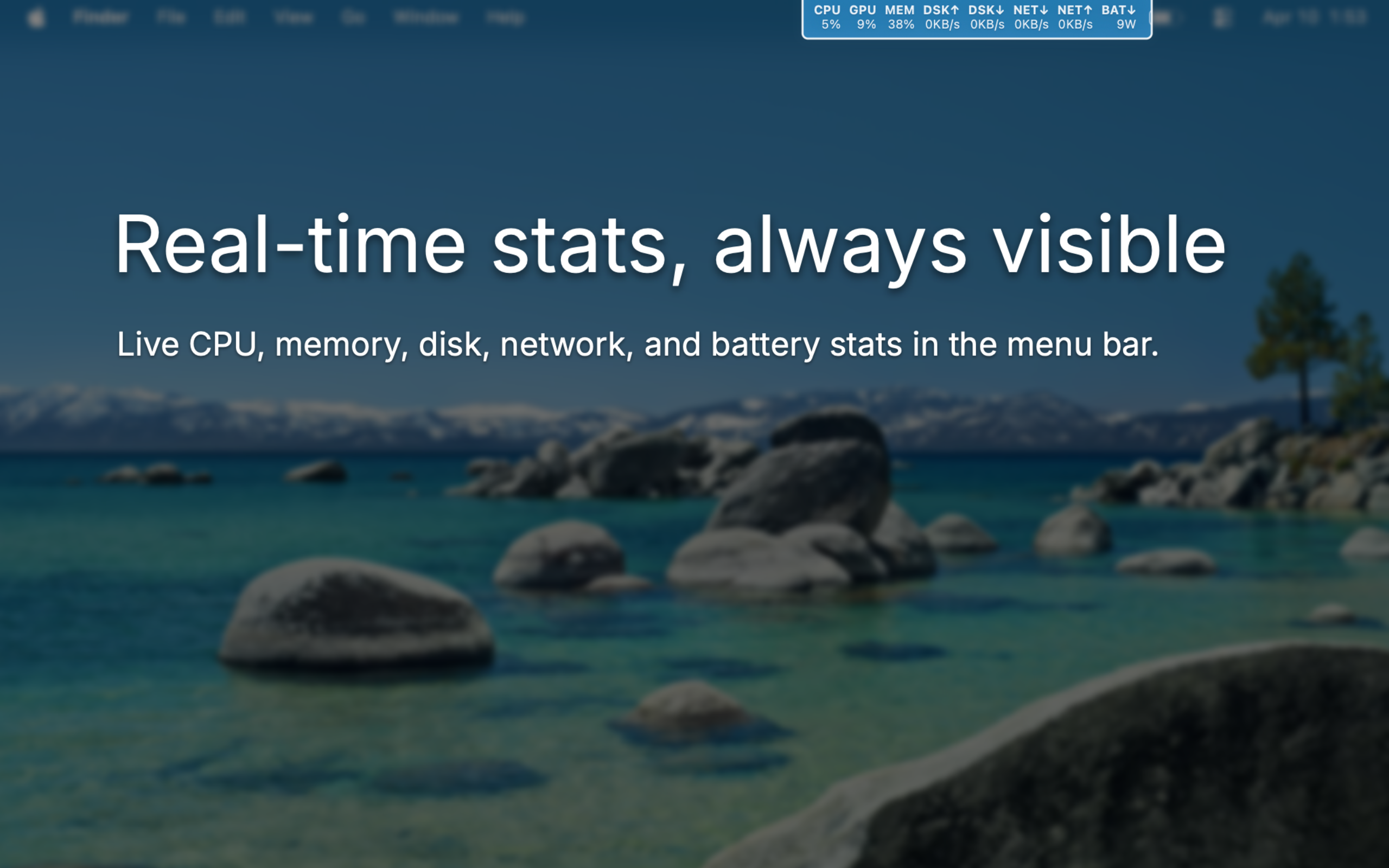 Close-up screenshot of SystemVitals in the macOS menu bar.